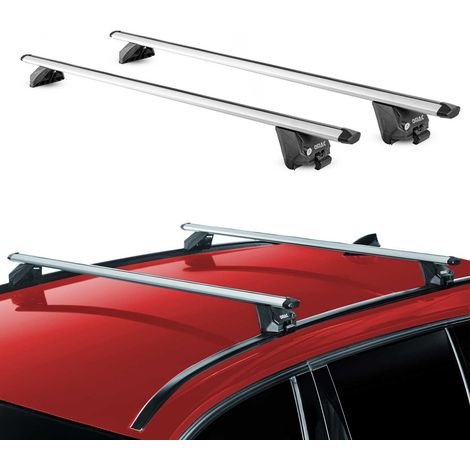OMAC Barres de toit aluminium certifiées TÜV pour Nissan Qashqai J11 2013-2021 – Pour rails de toit intégrés – Rainure en T – Charge max 100 kg – 2 antivols Argent (1/5)