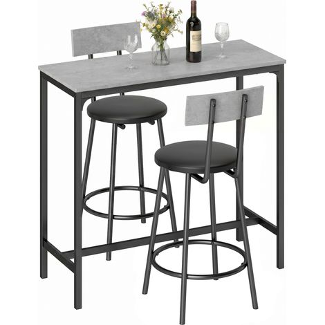 Table de bar avec avec tabourets assortis avec 2 tabourets rembourrés et repose-pieds pliable pour salon assortis, haute repose-pieds, idéale petits espaces, gris. (1/5)