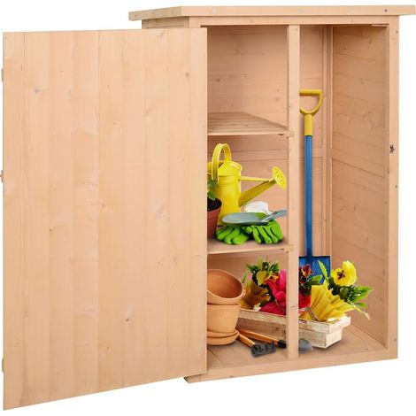 Armoire abri de Jardin Remise pour Outils Bois de Sapin pré-huilé Toit bitumé incliné - Grande Porte verrouillable loquet - 2 étagères - dim. 75L x 56l x 115H cm (1/5)