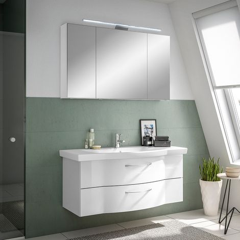 Waschplatz Set, 122cm, mit Waschbecken und LED Beleuchtung, weiß Hochglanz SOLINGEN-66, B/H/T ca. 122/200/51,5 cm (1/5)