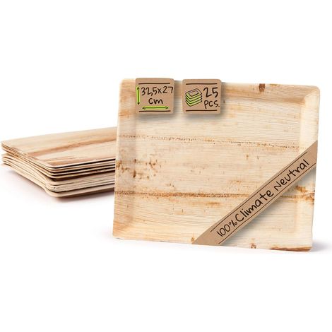 GREENBOX Palmware Gastro - Vassoio da portata in foglia di palma, ecologico, stabile, decorativo, piatto da portata, piatto usa e getta, 25 vassoi da 32,5 x 27 cm (1/4)