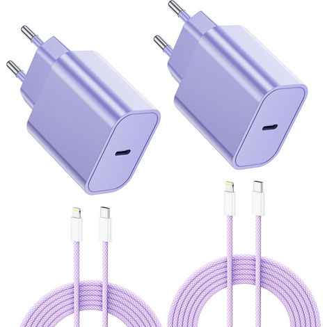 25W Chargeur Rapide, 2PCS Chargeur Rapide 14/14 Plus/14 Pro/14 Pro Max/13/12/11/SE/X/XS/XR SE 8 7 6, USB C Prise et 2M Cable Secteur C-to Lightning Mural Alimentation Adaptateur (1/5)