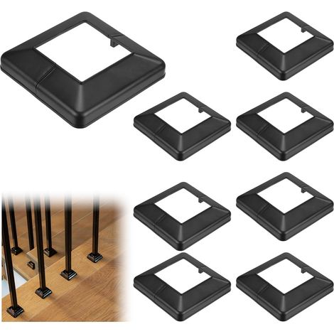 Lot de 8 caches de base de poteau décoratifs en plastique 50 x 50 mm pour garde-corps d'escalier (noir) (1/5)