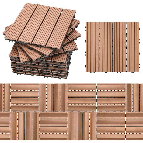 Jiubiaz Piastrelle per patio, piastrelle in legno ad incastro, piastrelle per pavimenti da 30 x 30 cm per giardino e patio, 55 pezzi