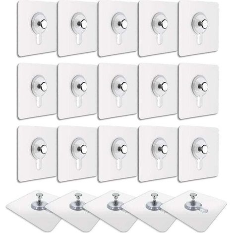 20 Pcs Accroches Tableau sans Percer, Fixation Cadre sans Percer, Accroche Cadre sans Percer Adhesif Imperméable Amovible Autocollant Anti-trace, Crochet Tableau Adhésif Transparent (1/5)
