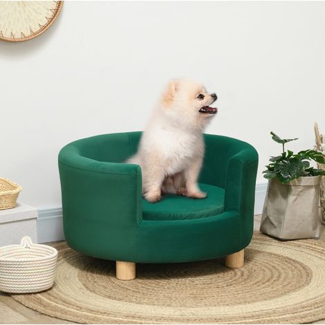 Sofá para perro verde de poliéster con patas de madera, 65 x 64 x 37 cm DESVIAE (1/5)
