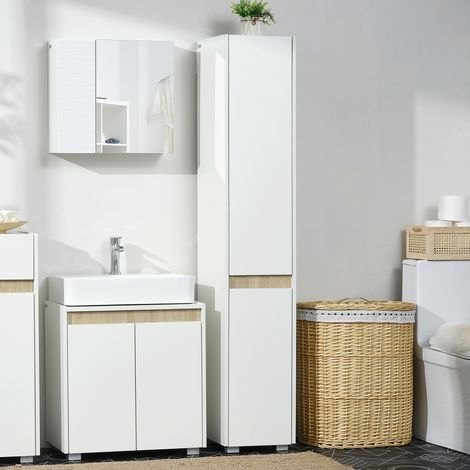 Columna de Baño Armario Alto Auxiliar con Estantes Ajustables para Ducha Aseo Dormitorio 30x33x165 cm Blanco (1/5)