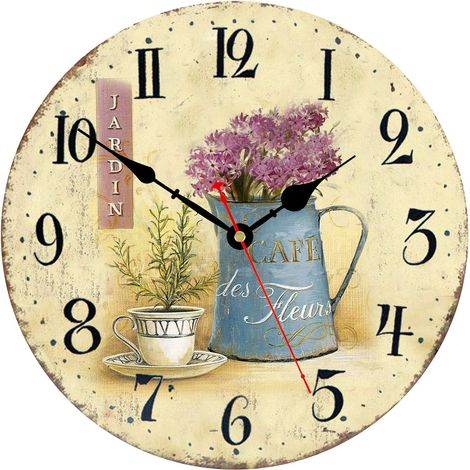1 Horloge Murale Bois 35cm Chiffres Arabes Mécanisme Décoration Salon Chambre