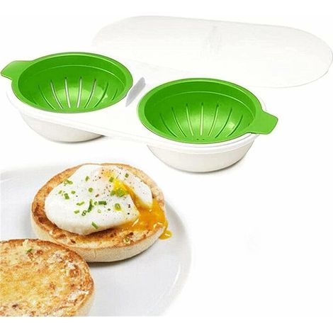 royaluxe -Draining Egg Boiler, Microwave Egg Poachers, Non-Stick Feature, Eggs Poacher Cup Microwaveable,Double Cup Egg Cooker Egg Steamer Kitchen Gadget, sans BPA Vert (1/5)