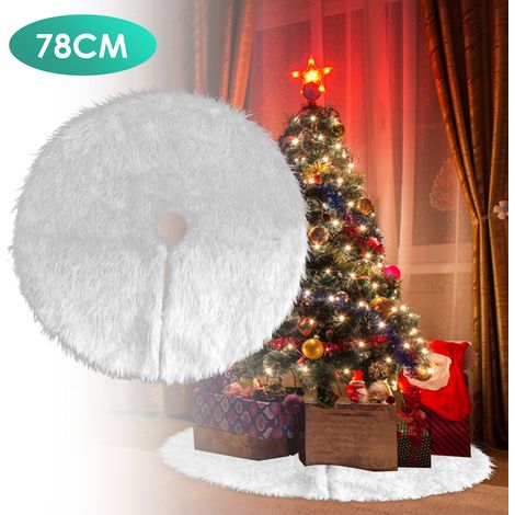 Jiubiaz decorazione natalizia protezione del pavimento chiusura a strappo Gonna per albero di Natale bianca in peluche 78 cm (1/5)