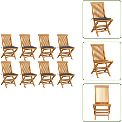 Chaises de jardin avec coussins anthracite lot de 8 Teck massif - Chaise De Jardin Pliable - Chaise De Jardin En Bois - Mobilier De Jardin - Chaise De Jardin Teck - Chaise De Jardin Résistante Aux Int (1/5)