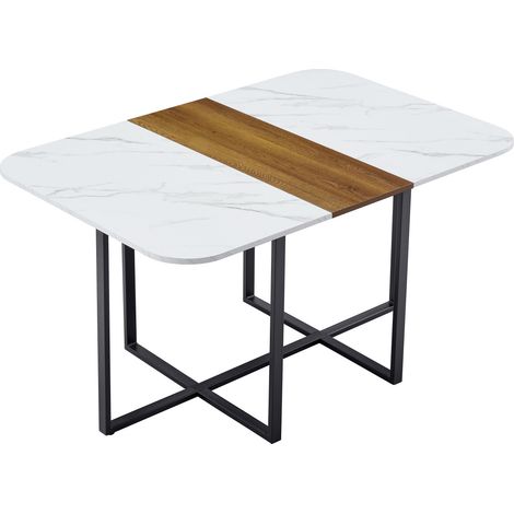 Tavolo da pranzo 115x71x19 cm, per 4-6 persone, effetto marmo e legno, MDF e metallo, nero bianco legno (1/5)