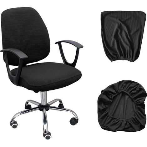 Housse de chaise de bureau - Tissu extensible et lavable - Housse de dossier 36-50 cm et housse d'assise 38-52 cm - Noir - 36-50 cm (1/5)