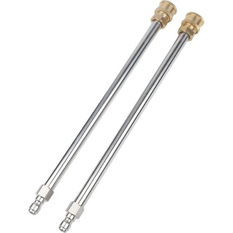 Lot de 2 rallonges de nettoyeur haute pression en acier inoxydable 30 cm 40 cm Raccord rapide 6,35 mm pour nettoyeur électrique nettoyage allées murs (2 pièces) (1/5)