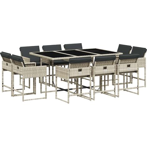Maison Exclusive - 11-tlg. Garten-Essgruppe mit Kissen Hellgrau P
