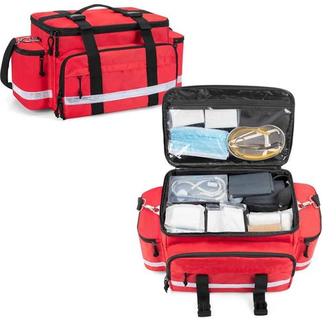 Erste-Hilfe-Tasche Rot mit Reflektorstreifen, groß, gepolstert, multifunktional