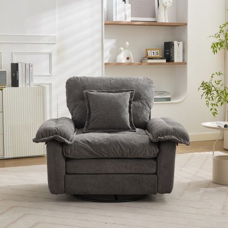 Chenille-360°-Drehfunktion-Sitzsessel im Oversized-Format für Lesen – Bequemer Akzentstuhl mit Unterstützungskissen, Polstermöbel Einzelsofa für Schlafzimmer, Wohnzimmer und Kinderzimmer (1/5)
