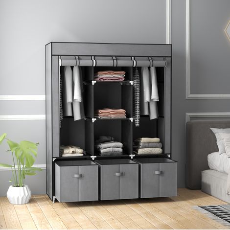 Armadio pieghevole in tessuto con cerniera, in tessuto non tessuto, grigio scuro, 125 x 43 x 162,5 cm (1/5)