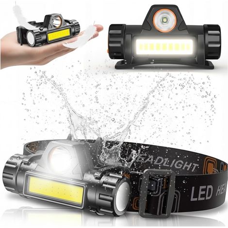 Linterna frontal LED recargable USB, luz potente, 1500 mAh + imán.