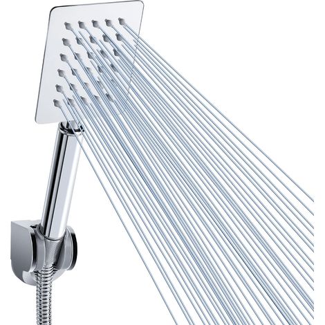 Pommeau de Douche à Main en Métal Haute Pression, Chromé Carré avec Ruban Téflon (1/5)