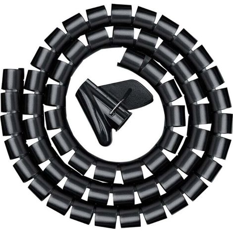 Canaleta para cables de 3,0 m, manguito espiral flexible para uso en oficina, manguito espiral para cables de 20 mm, color negro.