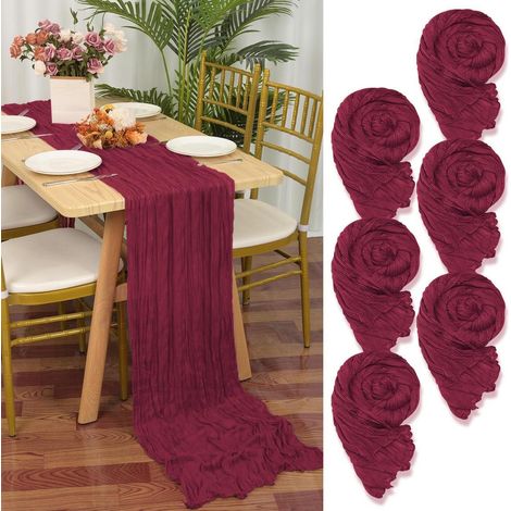 Tischläufer Gaze-Stoff 6er-Set 55x300cm Burgunderrot Boho Rustikal