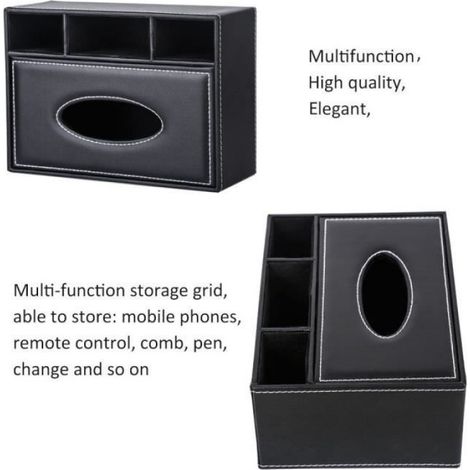 Boîte de rangement multifonction en cuir PU pour stylo à crayons, télécommande, mouchoirs, pour la maison et au bureau café (1/4)