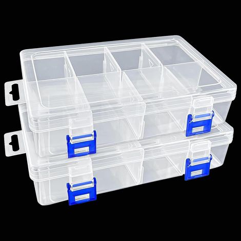 2er-Set unterteilte Aufbewahrungsboxen aus Kunststoff mit 8 verstellbaren Fächern, Organizer für Perlen, Schmuck und kleine Accessoires, praktische Lösung zur Aufbewahrung von Accessoires (1/5)
