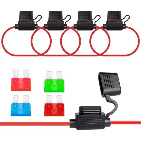 Wasserdichter 10 AWG Sicherungshalter für 32V Inline-Autos mit Standard-Sicherungen von 10A, 15A, 30A und 40A für Autos und Motorräder (8 Stück, inklusive 4 Sicherungshalter) (1/4)