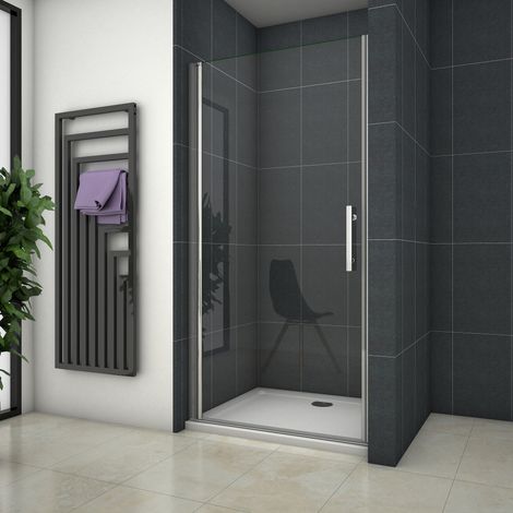 Ocean Sanitaire – Porte de douche pivotante 76x187cm – Verre de sécurité 6mm anti-calcaire – Aluminium chromé – Installation en niche – Montage réversible