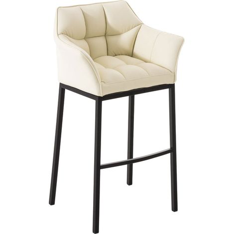 Sgabello da bar alto sedia da bancone cuciture quadrate crema seduta in PVC 4 gambe stabili in metallo nero 100004685