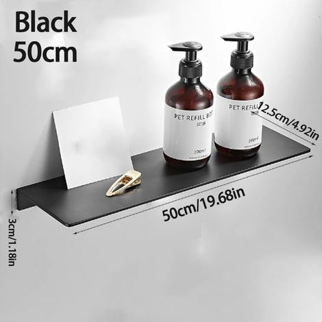 Étagère murale flottante en métal noir (50 cm) - Petite étagère murale en métal, étagère flottante noire, petite étagère de salle de bain, étagères d'exposition pour le rangement mural (1/5)