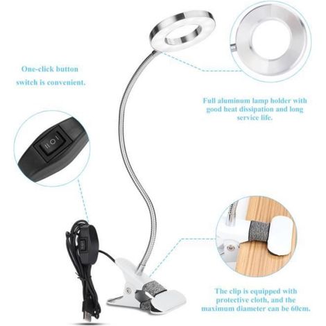 Lampe de bureau - - Led Lampe de Loupe Maquillage Tatouage - Aluminium - Rechargeable USB (1/4)