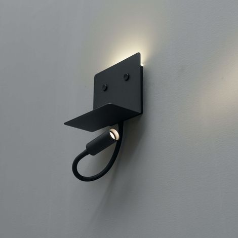 Schwarze LED Wandleuchte mit USB Ladegerät und Leselicht - Viola