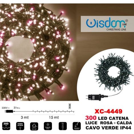 Trade Shop - Cadena De Luz 300 Led Luciérnagas Luz Rosa + Verde Cálido Cable Ip44 Xc-4449 -