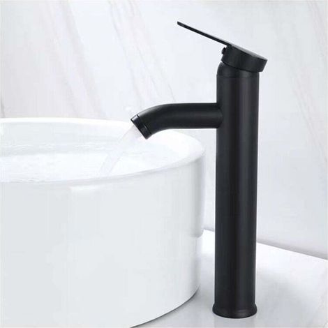 Mitigeur de lavabo, modèle à bec haut, robinet monotrou, pour lavabo à poser en cuivre chromé avec aérateur extractible (1/4)