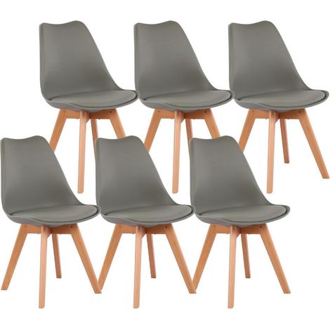 Esszimmerstühle 6er Set Skandinavisch Retro Grau mit Holzbeinen (1/5)