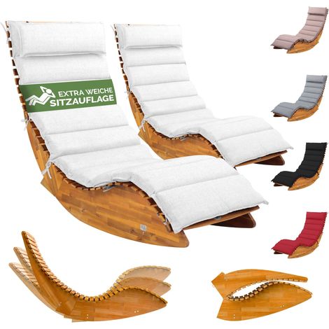 CASARIA® Chaise longue à bascule JAVA avec housse bois d'acacia certifié FSC Pliable transat ergonomique jardin Sauna Capacité de charge 160kg 2x Crème (1/5)