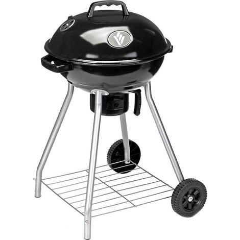 Barbecue a Carboni con Ruote Nero Acciaio Smaltato Rotonda