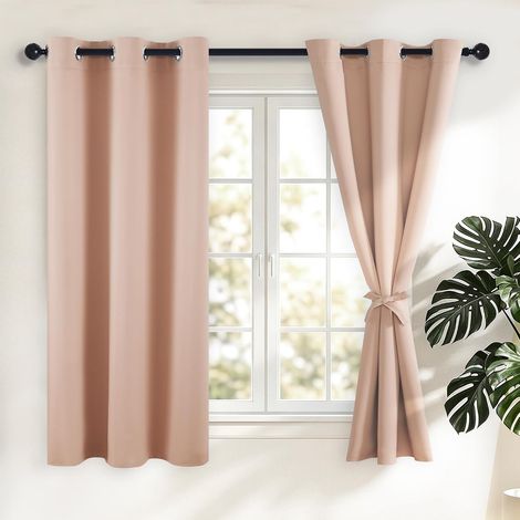 Hiasan Blackout Curtain with Tie Backs, 106 x 63 cm (W x H) - Reddish Pink Thermal Insulation Anti Cold and Heat for Bedroom Living Room Noise Cancelling with Eyelets, 2 Pieces (1/5)