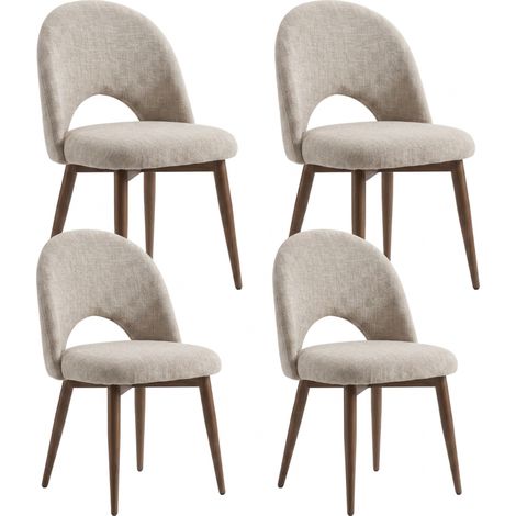 Lot de 4 chaises de salle à manger Houda  - Tissu Chenille Déperlant Moka / Pieds finition Noyer (1/5)