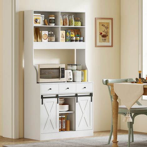 Küchenschrank mit Regalen, Schränken, Schubladen und Ablagefläche, Bauernhaus-Flair, verstellbare Regale, Holz, Weiß (1/5)