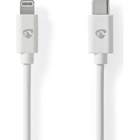 Cable relampago usb 20 apple lightning 8 pines usb c macho 480mbps niquelado 200 metros redondo pvc blanco etiqueta