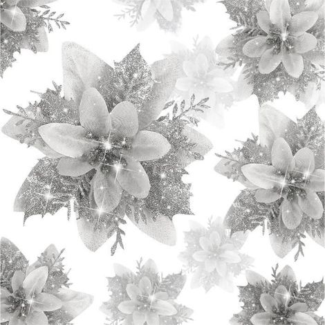 Fleurs Artificielles - Décoration Noël - 20PCS - Poinsettia Argent - Durable - Non Toxique (1/4)