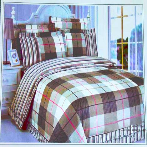 Elegantes, braun kariertes Bettwäscheset aus 100 % Satin-Baumwolle (1/3)