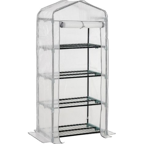 Mini serre de jardin avec 4 étagères, housse 140 g/m², porte enroulable et structure métal, 70 x 50 x 160 cm, blanche  CHICFURN (1/5)