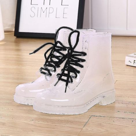 Damen-Regenstiefel, versandkostenfrei, zum Schnüren, wasserdicht, transparent, bonbonfarben, für den Außenbereich, Größe 36, weiß.