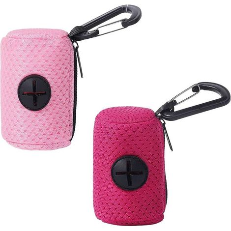 2 pièces Support pour sacs à déjections canines, sac à déjections pour animaux de compagnie avec fermeture éclair et accessoire, support pour sacs à déjections canines suspendu pour la marche et la (1/5)
