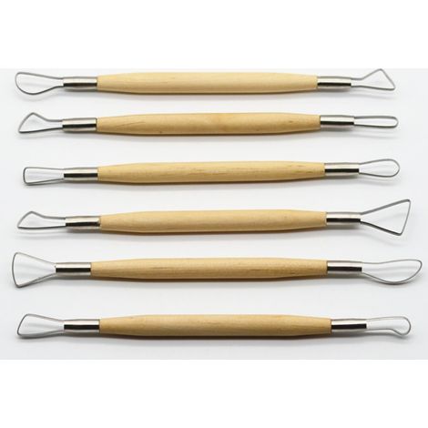 Ensemble de 6 pièces de grattoir à double tête en acier inoxydable poterie argile outil de sculpture sculpté boue d'huile fait à la main ensemble d'outils de sculpture-20cm (1/3)