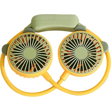 Ventilateur de cou Portable pliable, Portable, Rechargeable par USB, mains libres, Mini suspendu pour le bureau et les voyages, jaune. (1/5)